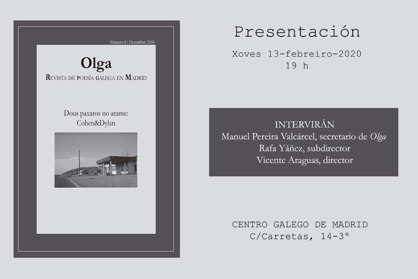 Presentación Número 8 de Olga, Revista de Poesía Galega en Madrid