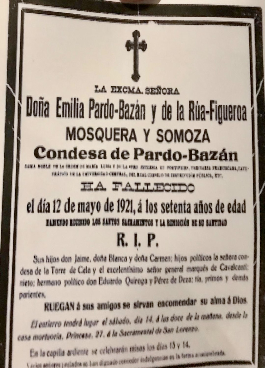 Sobre el acto de Oración y Homenaje a la figura de Emilia Pardo Bazán
